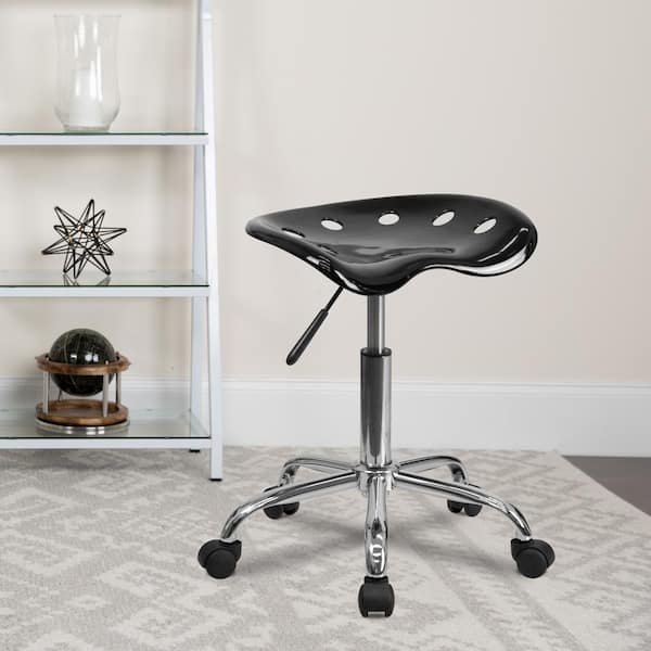 Flash Furniture Vibrant Black Tractor Seat and Chrome Stool