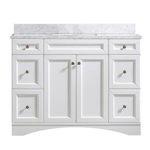 48 in. W x 22 in. D Bath Vanity in White with Carrara Marble Vanity Top in White with White Basin