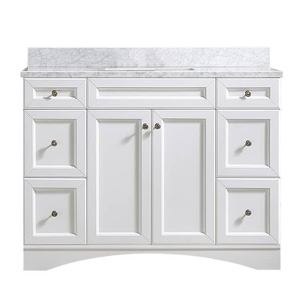 PROOX 48 in. W x 22 in. D Bath Vanity in White with Carrara Marble ...