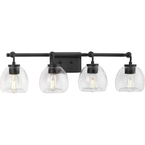 Caisson 31.87 in. 4-Light Graphite Clear Glass Urban Industrial Bath Vanity Light