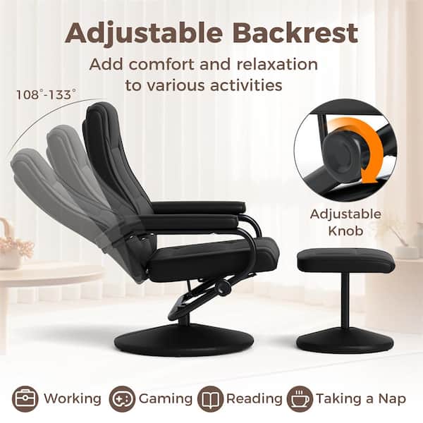 Costway Black PVC Leather 360° Swivel Recliner Chair Lounge Costway Black PVC Leather 360° Swivel Recliner Chair Lounge