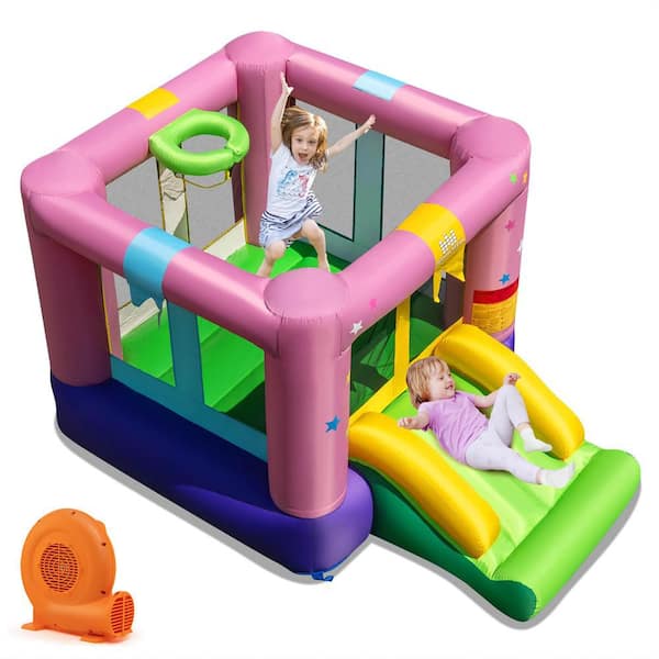 Inflatable Bounce House Bouncy Castle with Slide & Basketball Rim 520W Blower