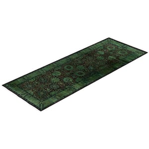 Green 3 ft. 3 in. x 8 ft. 7 in. Fine Vibrance One-of-a-Kind Hand-Knotted Area Rug