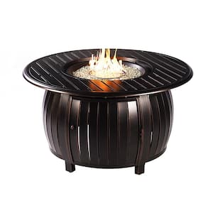 44 in. Round Aluminum Outdoor Propane Fire Table with Fire Beads, Lid and Covers in Copper