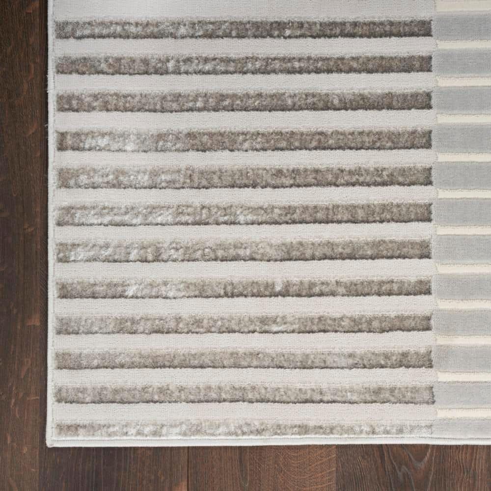 Silver Grey Striped 5' x 7' Synthetic Area Rug
