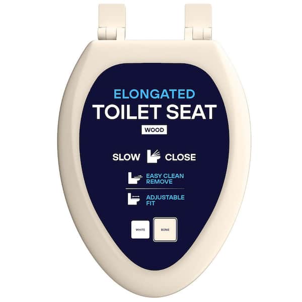 Elongated Molded Wood Slow Close, Easy Remove, Adjustable Hinge Toilet Seat in Bone 16-3/4 in. x 13-1/2 in. x .71 in.