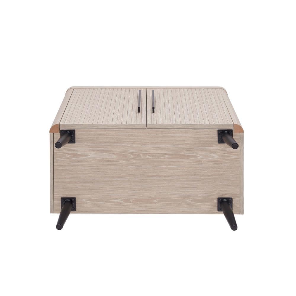 Whitewashed Oak Mid-Century Modern Office Cabinet with Adjustable Shelving