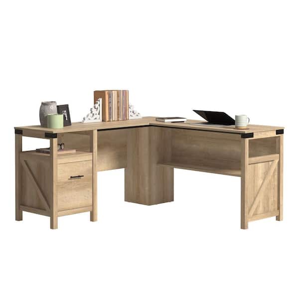 Sauder Bridge Acre 58 976 In L Shaped Orchard Oak Computer Desk With File Storage 427328 The Home Depot L Shaped Orchard Oak Computer Desk, Corner Computer Desk With File Drawer