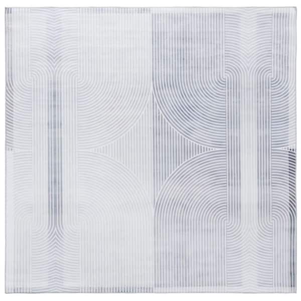 SAFAVIEH Malibu Gray/Light Gray 6 ft. x 6 ft. Machine Washable Striped Modern Square Area Rug