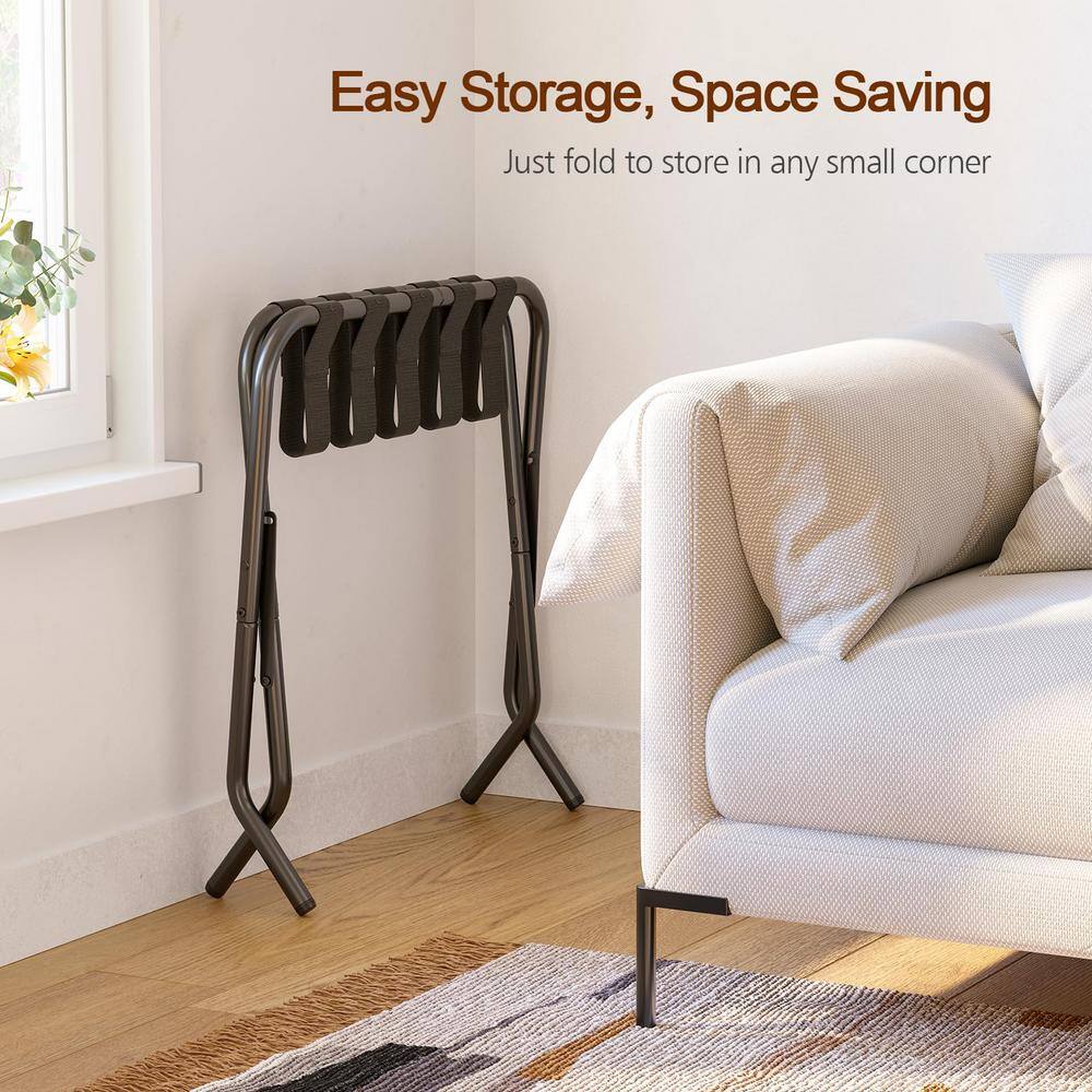 Black Foldable Steel Luggage Rack with Nylon Straps (2-Pack)