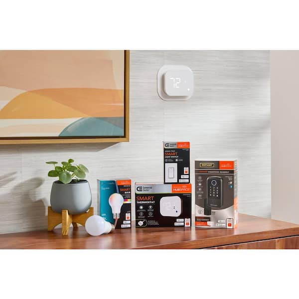 New Home Bundle: A19 Smart Bulb, Smart Thermostat, Smart Light Switch, Smart Fingerprint Deadbolt, Powered by Hubspace