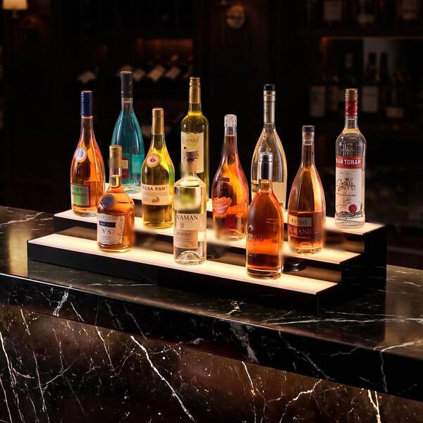 LED Lighted Liquor Bottle Display, 3 Tiers 30 in, Acrylic Bar Shelf with USB, RF Remote & App Control, for 21-30 Bottles