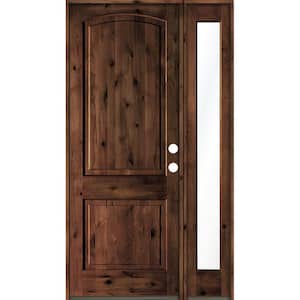 44 in. x 96 in. Knotty Alder 2-Panel Left-Hand/Inswing Clear Glass Red Mahogany Stain Wood Prehung Front Door w/Sidelite