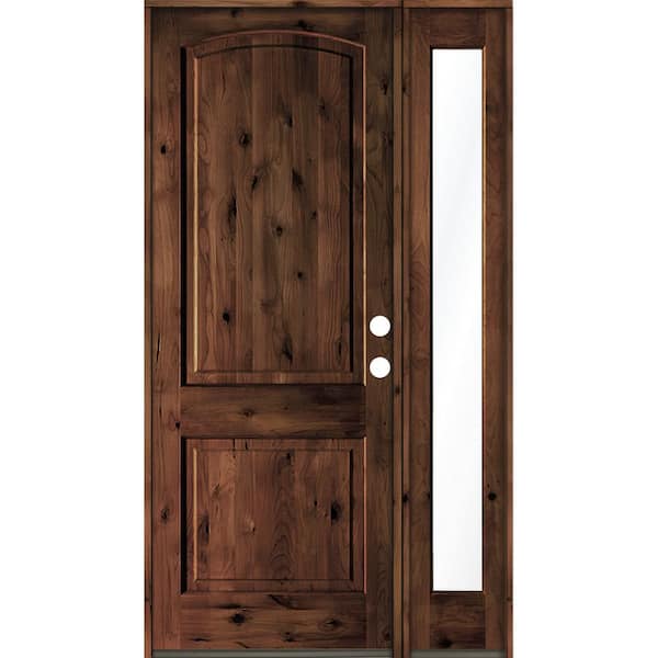 Krosswood Doors 50 in. x 96 in. Knotty Alder 2-Panel Left-Hand/Inswing Clear Glass Red Mahogany Stain Wood Prehung Front Door w/Sidelite