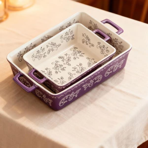 JFVKAF 2-Piece Rectangular Ceramic Casserole Baking Dish Set with