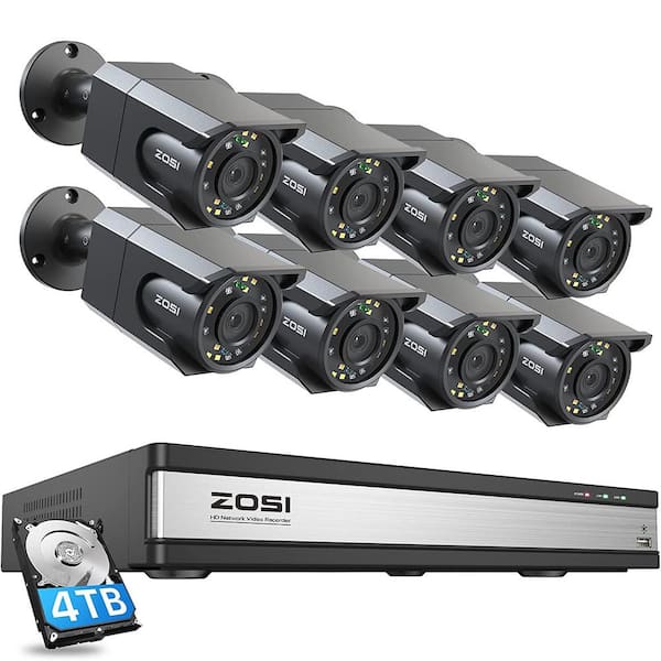 ZOSI 16-Channel 8MP 4K PoE 4TB NVR Security Camera System with 8 Wired Spotlight Cameras, Color Night Vision, Audio Recording