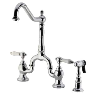 Bel-Air Double-Handle Deck Mount Bridge Kitchen Faucet with Brass Sprayer in Polished Chrome