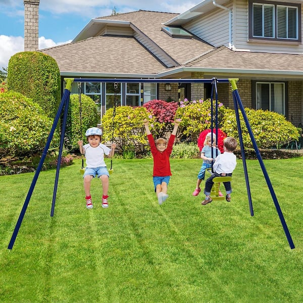 Gymax GYM10811 440 lbs. Swing Set 3-in-1 Kids Swing Stand with Swing Gym Rings Glider for Backyard - 2