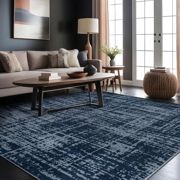 Beverly Rug Atlas Navy 5x7 ft. Rubber Back Washable Modern Canvas