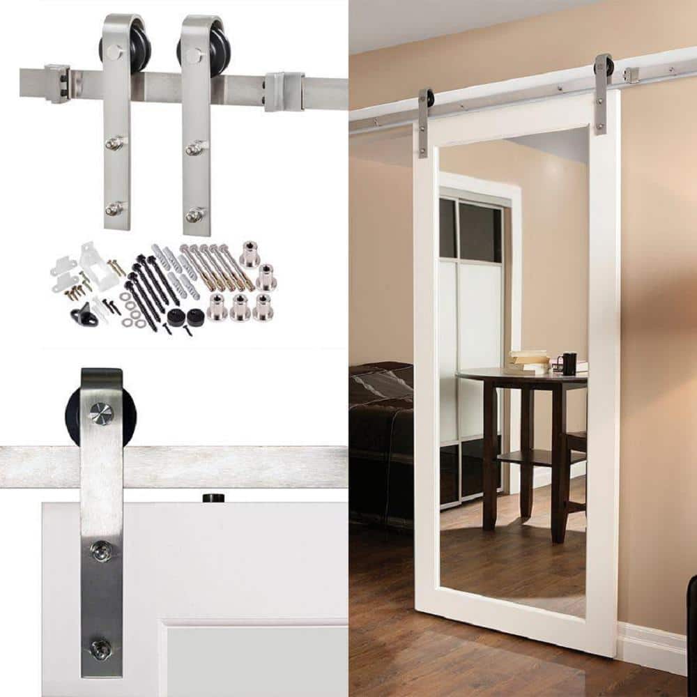 Stainless Steel 96" Bent Strap Flat Track Barn Door Hardware Kit