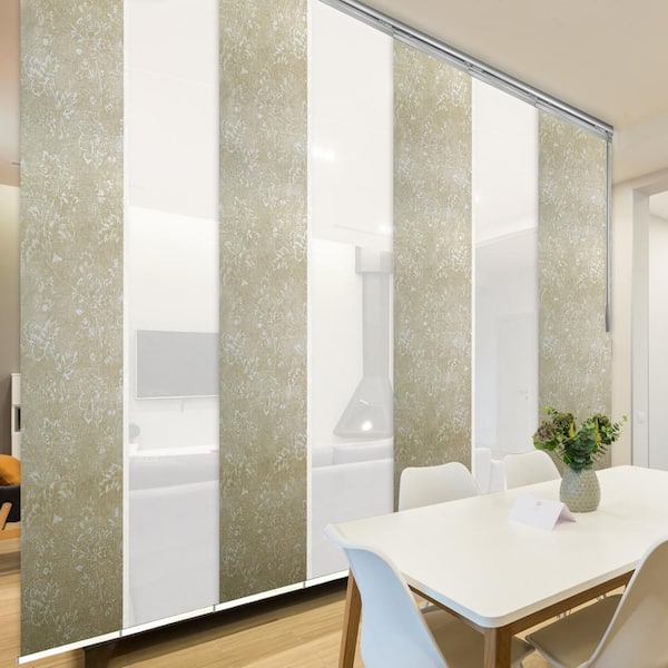 EMOH Sunlit Bloom 110 in. - 153 in. W x 94 in. L Adjustable Light Filtering 7-Panel Satin Nickel Panel Track 23.5 in. Slates