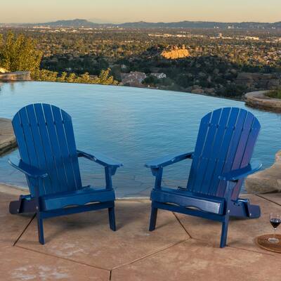 Obadiah Navy Blue Folding Wood Outdoor Patio Adirondack Chair (2-Pack)