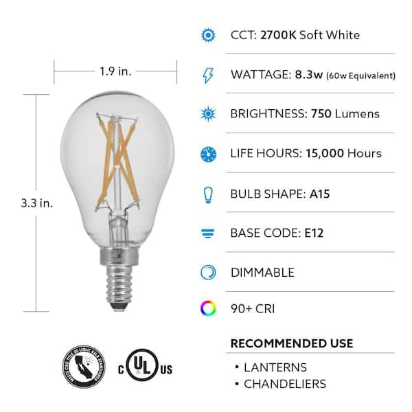 Feit Electric 60 Watt Equivalent A15 E12 Candelabra Dimmable CEC