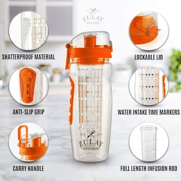 Zulay Kitchen 34 oz. Tritan Plastic Fruit Infuser Water Bottle