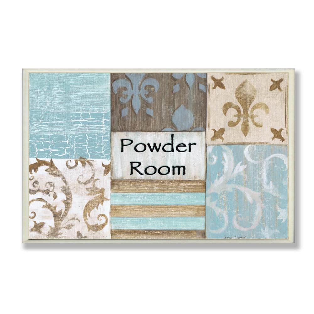 12.5 in. x 18.5 in. Fleur de Lis Powder Room Blue, Brown and Beige Bathr