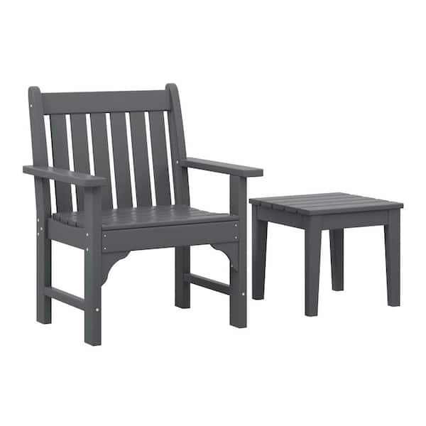 Laguna Outdoor Patio HDPE All Weather Fade Resistant Gray 2-Piece Garden Arm Chair with Side Table Lounge Set