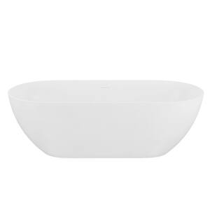 69 in. Stone Resin Flatbottom Solid Surface Freestanding Non-Whirlpool Soaking Bathtub in White