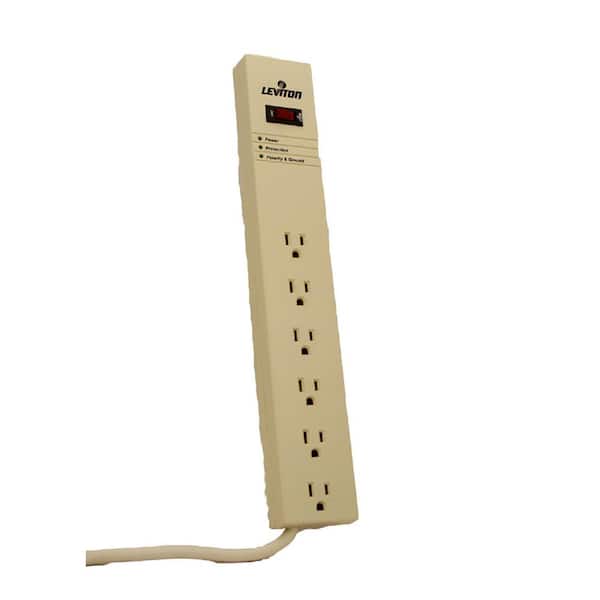 Leviton 15 Amp Dat Amp Sensitive Surge Protected 6-Outlet Power Strip, 1620 Joules, On/Off Switch, 15 Foot Cord, Beige 5300-S15