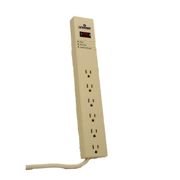 Leviton 15 Amp Dat Amp Sensitive Surge Protected 6-Outlet Power Strip, 1620 Joules, On/Off Switch, 15 Foot Cord, Beige