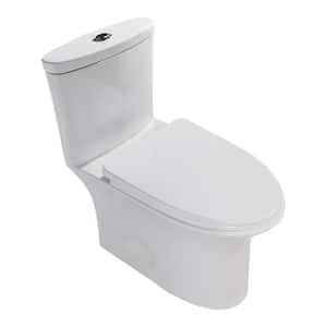 Ceramic 1-Piece 1.6 GPF Dual Flush Elongated Toilet in Glossy White With Soft Close Seat