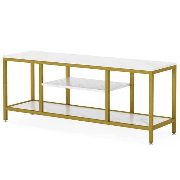 Tribesigns Tarik 59 in. Gold and White TV Stand Fits TV's up to 65 in. with 3 Tier Storage Shelves