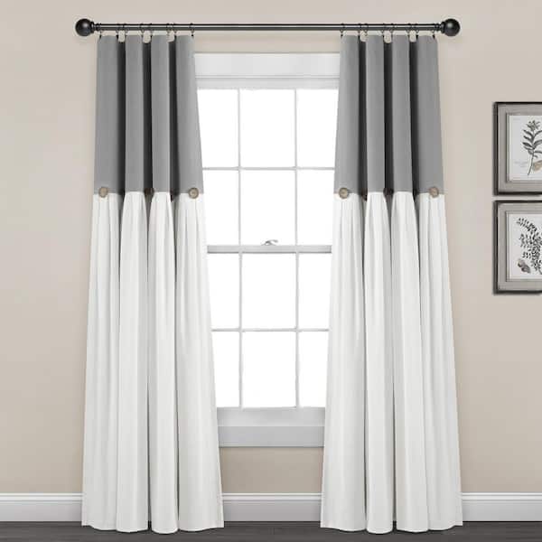 HOMEBOUTIQUE Linen Button 100% Lined Dark Gray/White 84 in. L x 40 in. W Blackout Single Panel Window Curtain