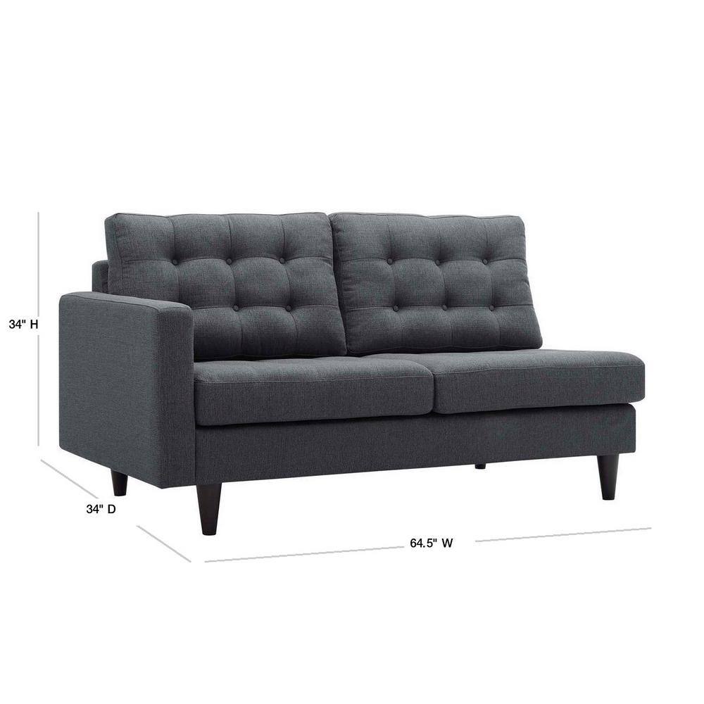 Gray Fabric Tufted Loveseat with Wooden Legs and Track Arms