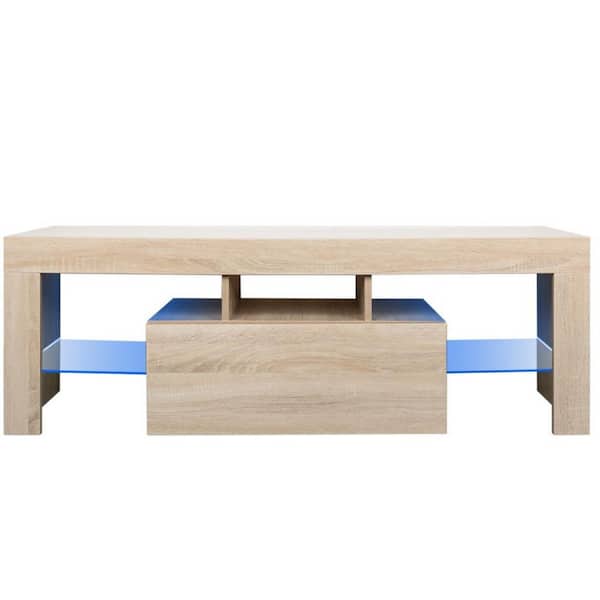 Tidoin Modern 51.2 in. Wood Barnwood TV Stand with 1 Storage Drawer Fits TV's up to 60 in. with LED Lights