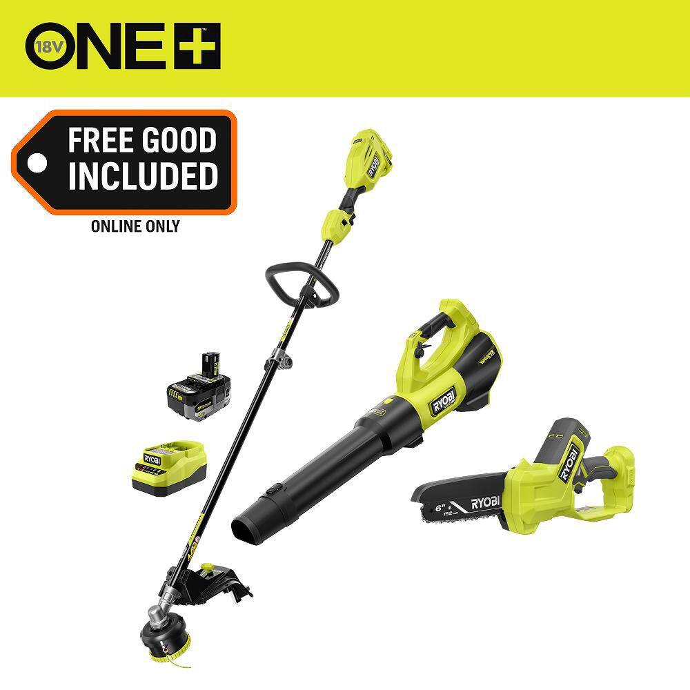 "ONE+ HP 18V Brushless Cordless Attachment Capable 15"" Trimmer & Blower Combo Kit w/ Chainsaw, 4.0 Ah Battery & Charger" price history on PriceWatchPro