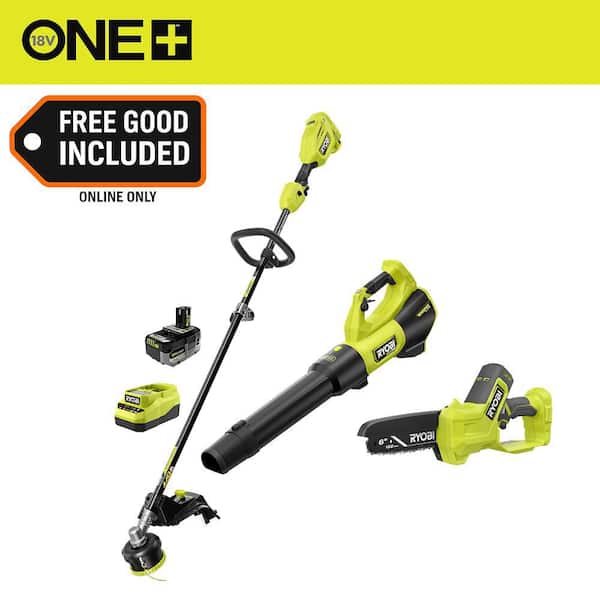 ONE+ HP 18V Brushless Cordless Attachment Capable 15" Trimmer & Blower Combo Kit w/ Chainsaw, 4.0 Ah Battery & Charger