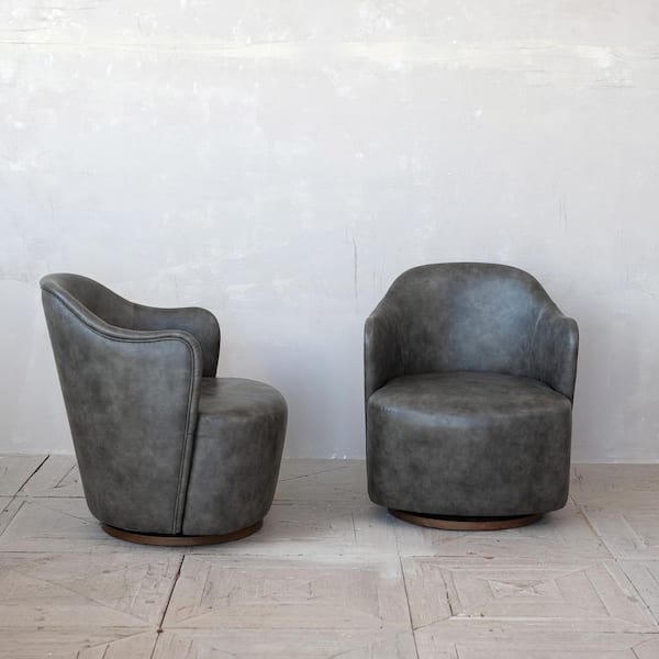 Gray Faux Leather Upholstered Swivel Arm Chair