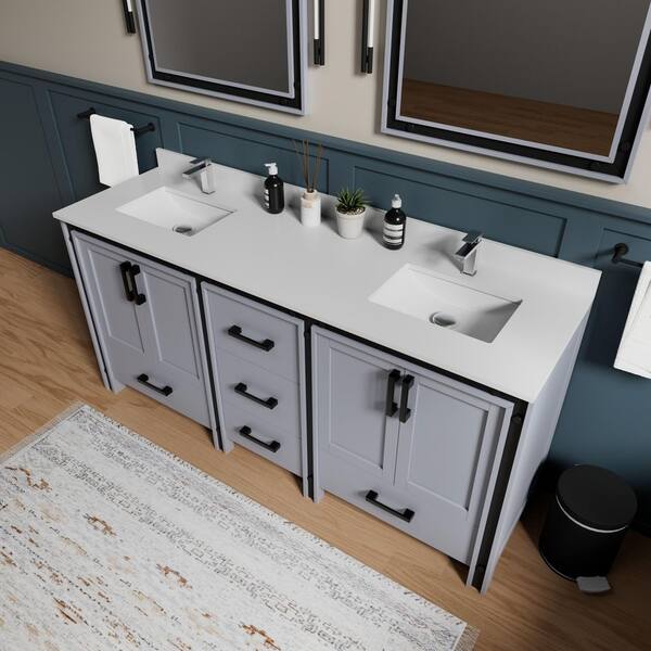 Lexora Ziva 72 in W x 22 in D Dark Grey Double Bath Vanity and