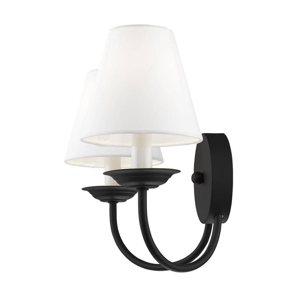 Elegant Black Steel Dual Sconce with Off-White Handmade Shade