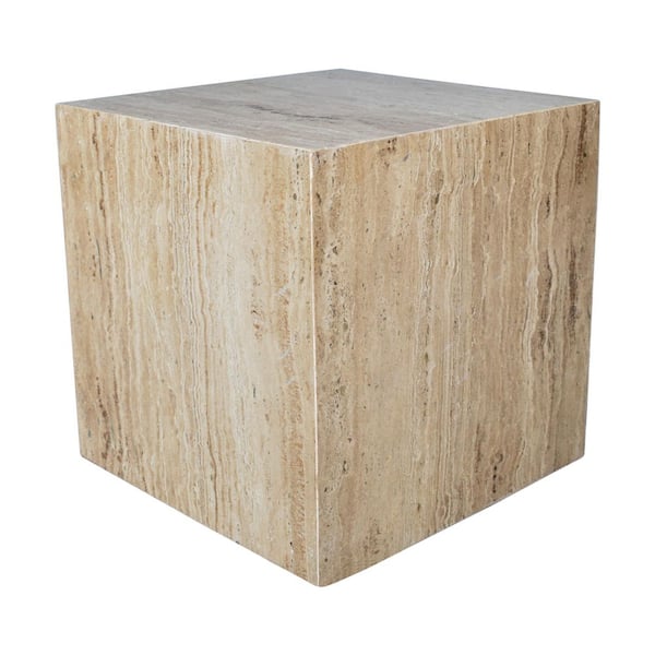 Felix 15 in. Contemporary Natural Marble Handmade Cube End Table, Travertine