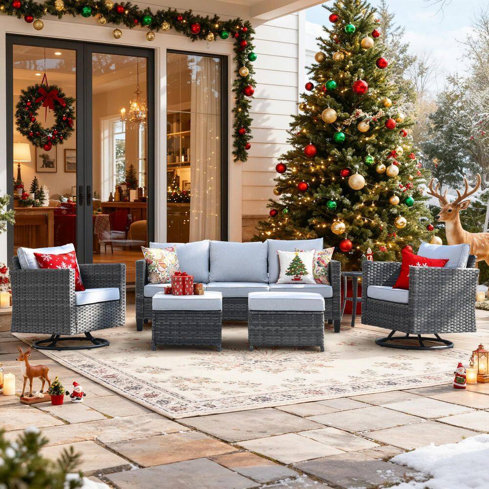 New Vultros Gray 6-Piece Wicker Outdoor Patio Conversation Set with Gray Cushions and Swivel Rocking Chairs price history on PriceWatchPro