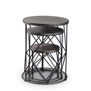 Melmar 22 in., 18.13 in. and 11.4 in. H Walnut and Black 3-Piece Nesting Tables