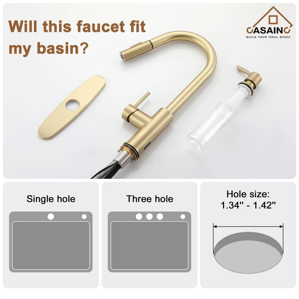 Brushed Gold Stainless Steel Pull-Down Kitchen Faucet with Infrared Sensor