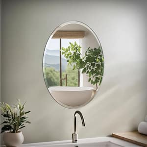 Flush Mount 19.5 in. W x 26.5 in. H Oval Frameless Wall Mount Bathroom Vanity Mirror