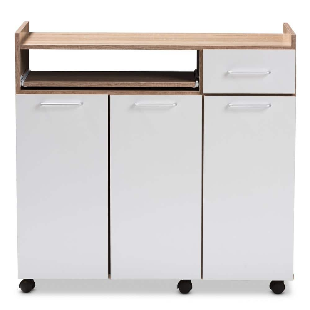 Baxton Studio Charmain White and Oak Brown Kitchen Cart 146-8272-HD ...