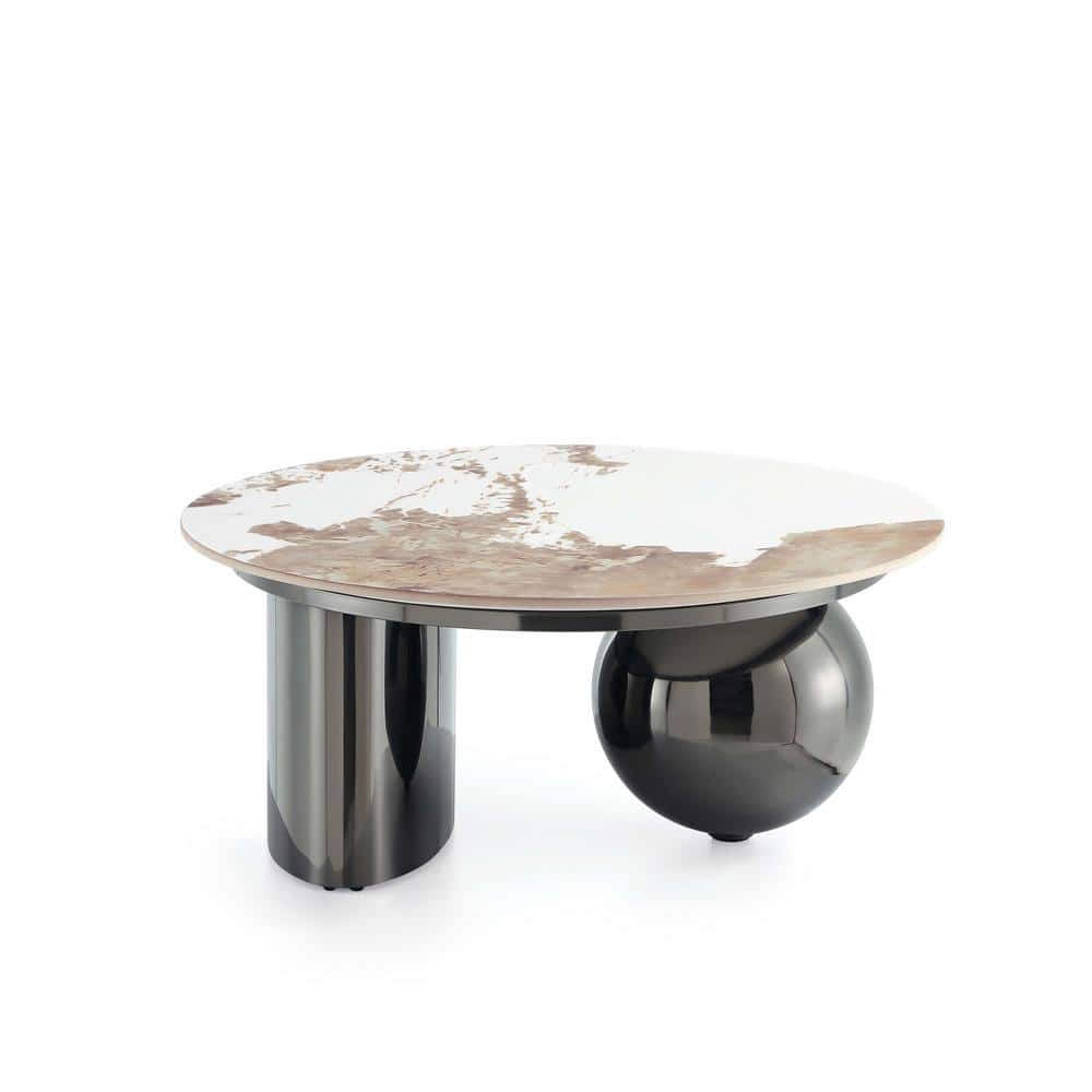 Laurel Round Black Sintered Stone Coffee Table with Stainless Steel Base